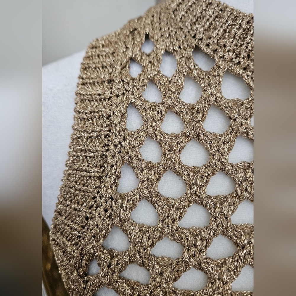 Zara Metallic Crochet Fishnet Midi Dress Gold Open Knit Cover Up Size Small - Picture 4 of 16
